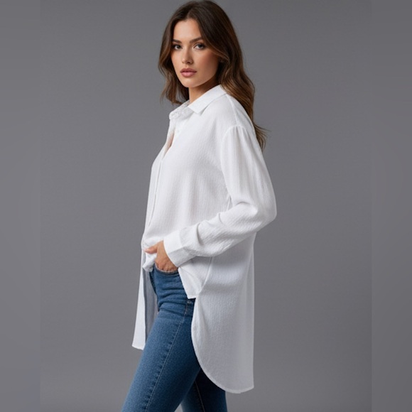 Drop Shoulder Longline Shirt White. - Picture 3 of 7